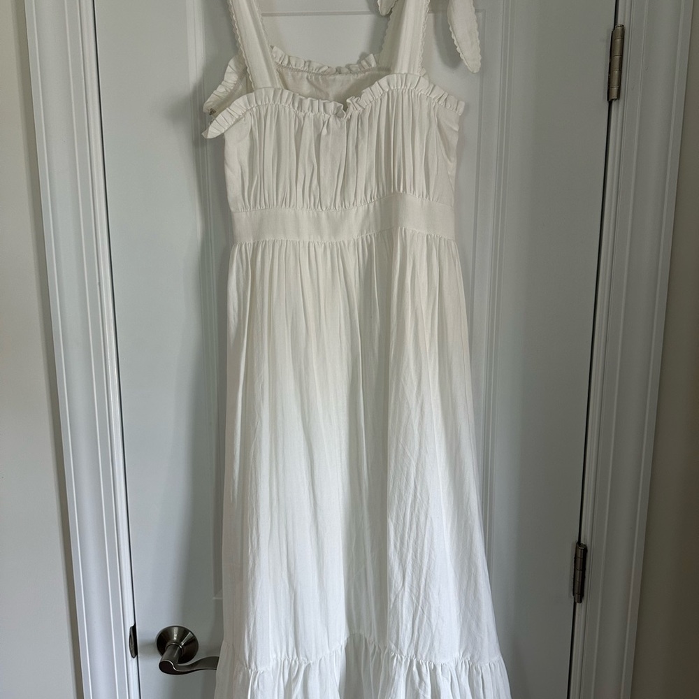 Lulu's White Tie-Strap Cotton Midi Dress